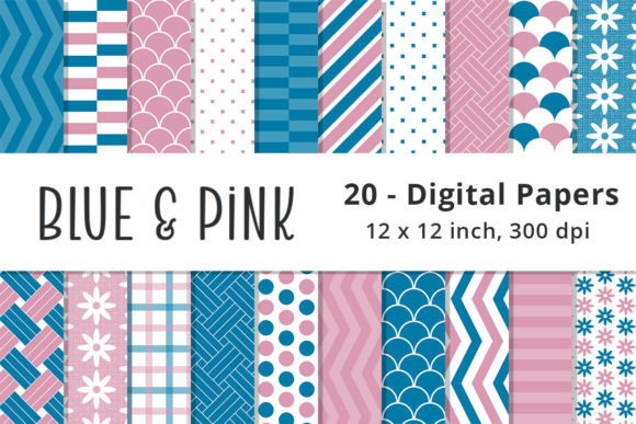 Download Blue and Pink Digital Paper Backgrounds - Blue and pink Collection