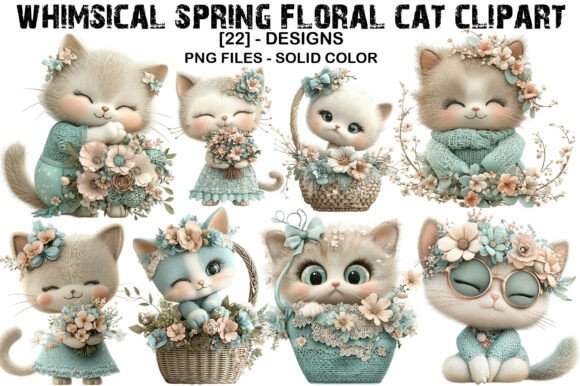Download Whimsical Spring Floral Cat Clipart - Floral cat clipart Collection