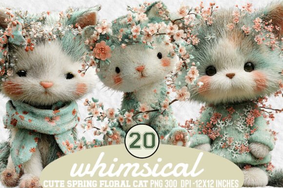 Download Whimsical Cute Spring Floral Cat Clipart - Floral cat clipart Collection